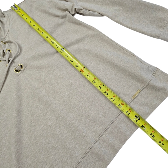 MICHAEL KORS Women's Heathered Beige Lace Up Pullover Hoodie Cotton Blend Size L - Picture 11 of 12